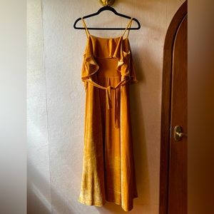 Vintage crushed velvet golden yellow dress